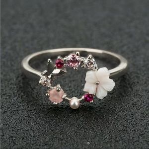 Cute Hollow Flower Butterfly Round Ring
